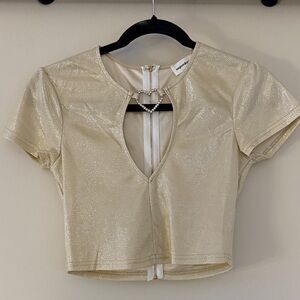 Superdown Metallic Gold Cut-Out Crop Top